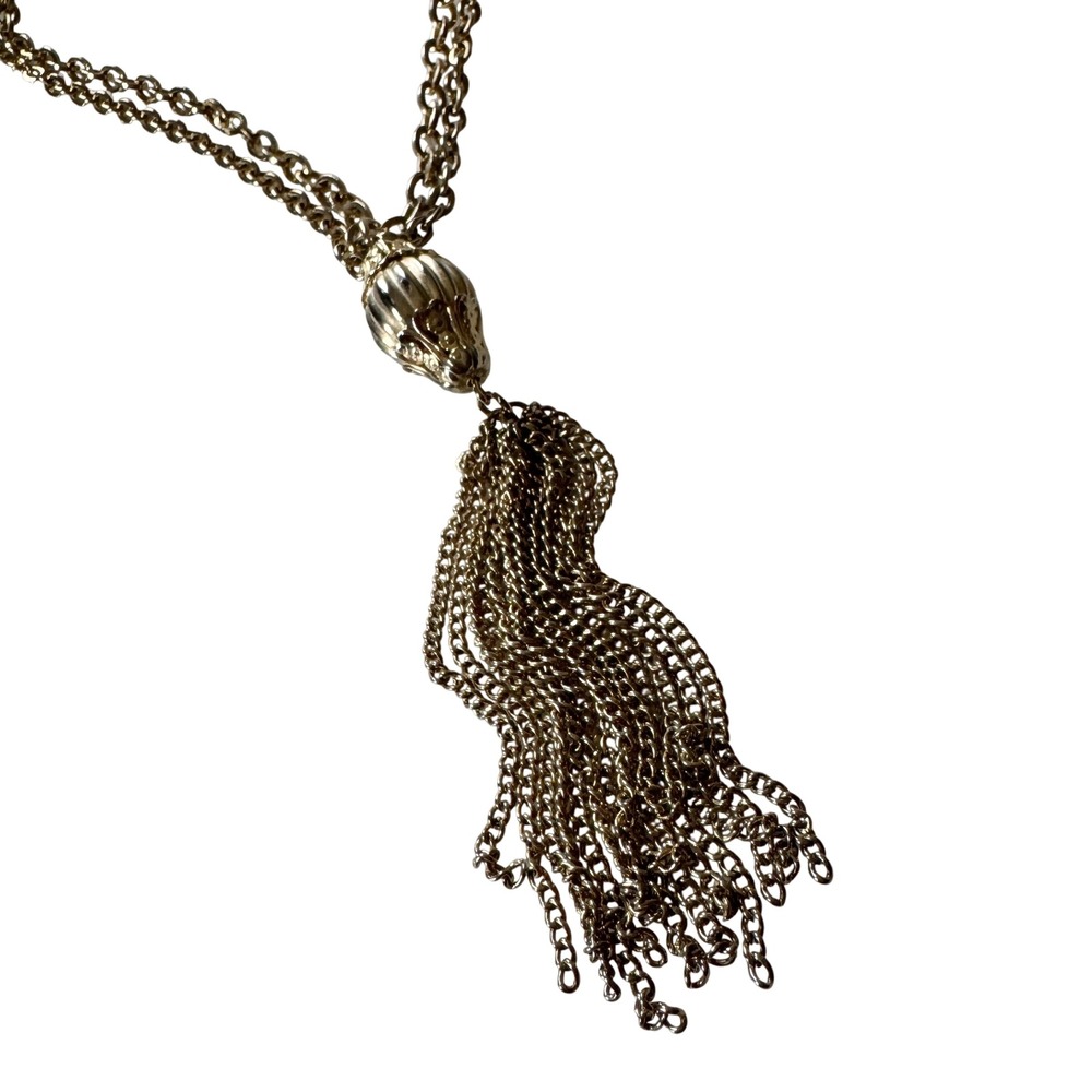Vintage Gold Tassel Necklace Double Strand Chain Boho Festival Classic Glam - Picture 8 of 10
